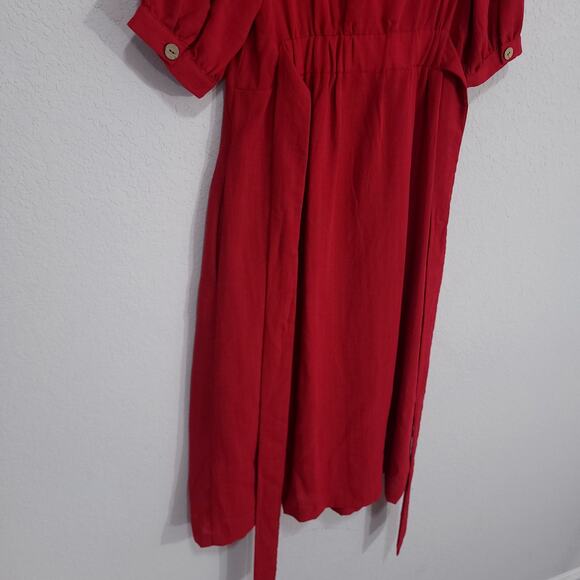 Love Kuza Dress Womens Small Red Midi Below Knee Cotton Linen Summer Office - Picture 15 of 15